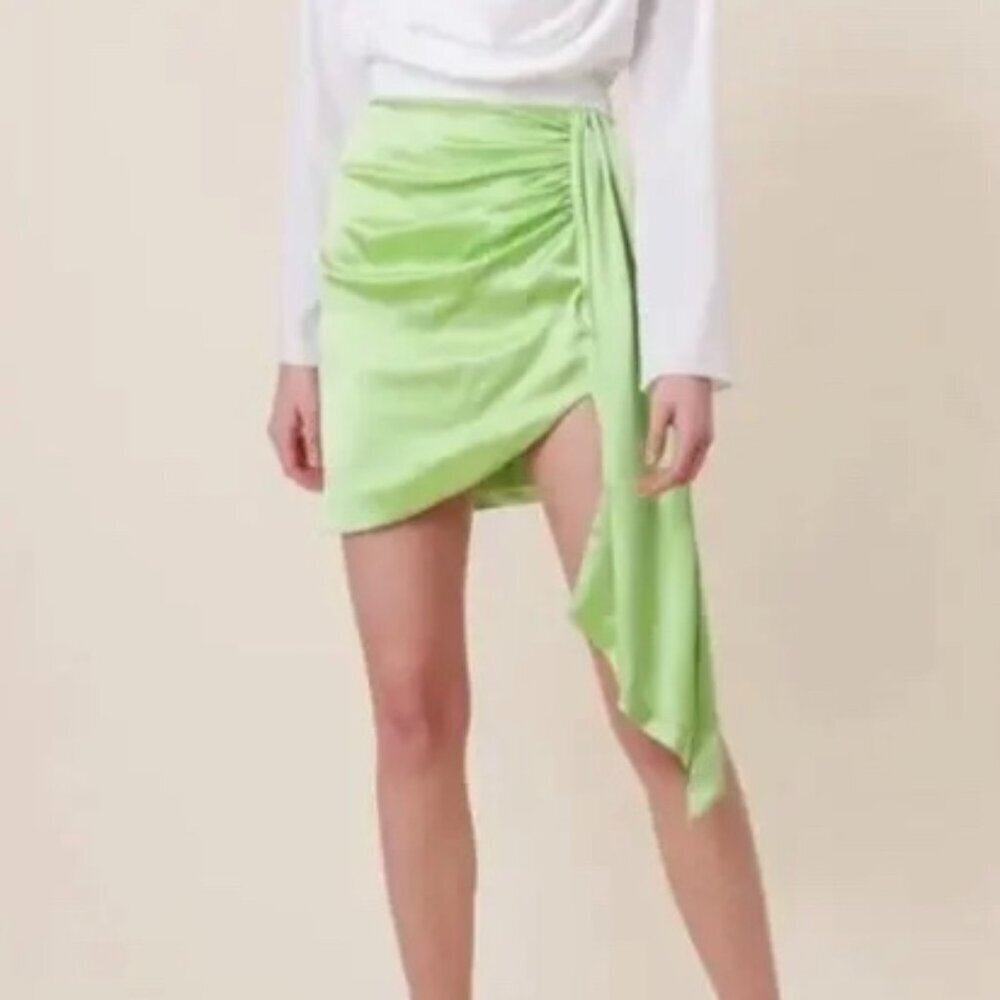 Line And Dot Green Cascade Lizzy Skirt Satin Flowy Bright Green Size XS NWT